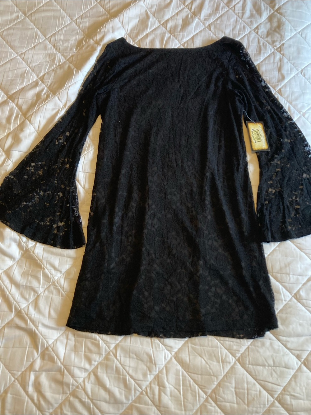 Cowgirl Justice Witchy Black Lace Mini Dress Bell-Sleeve Women's Size M NWT